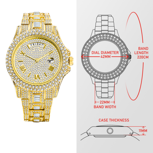 Dual Calendar Quartz Watches Luxury Full Diamond Watches For Men